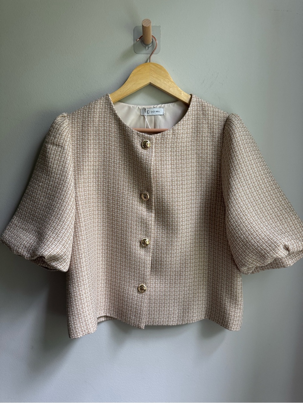 NWT Cicy Bell Tweed Puff-Sleeve Cropped Blazer Y2K Cottage